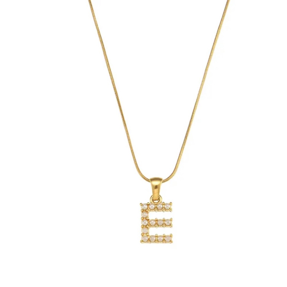 NEW 18K Gold Plated Letter E Mother Pearl Necklace